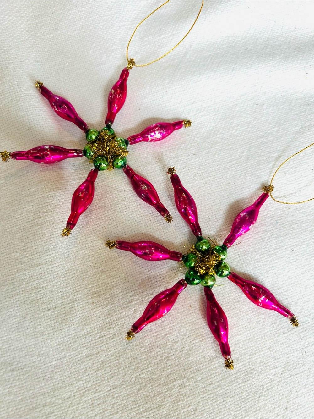 Vintage repurposed mercury, glass bead poinsettia holiday Christmas ornaments